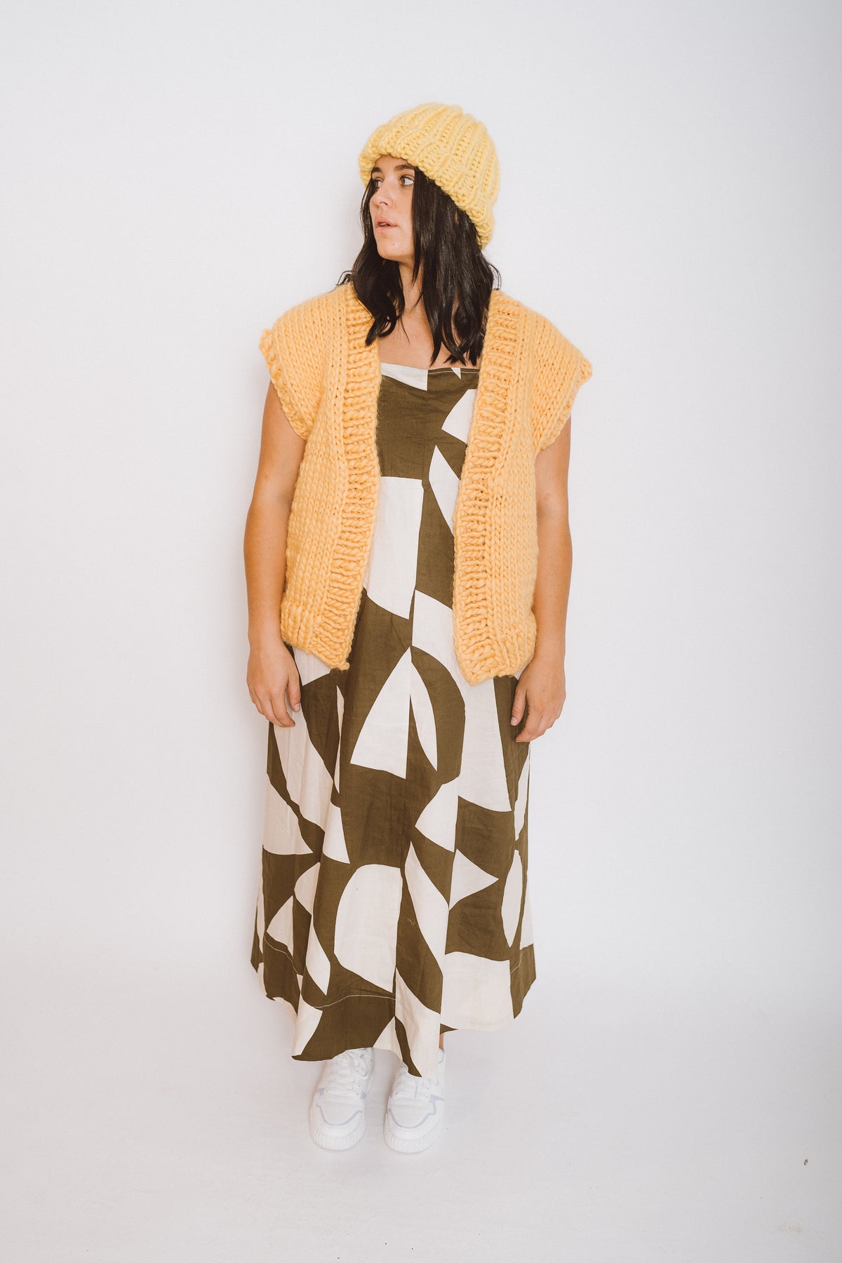 // SAMPLE // Grandpa Oversized Cardi Vest // Peaches n Cream // Chunky Funky Wool // Size 10-12